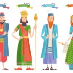Jewish festival of Purim. Book of Esther characters and heroes: Achashveirosh, Mordechai, Esther, Haman. Vector illustration
